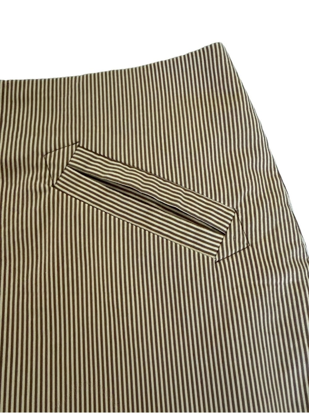 Grace Seersucker-Like Texture Striped Brown and Cream Pocket Top Mini Skirt